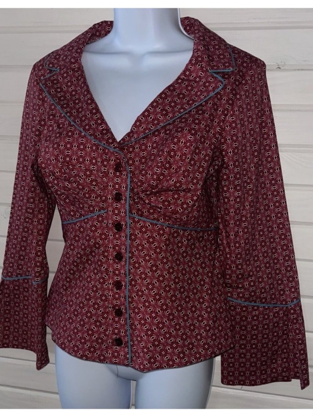 Finley Sz SMALL Burgundy Red Cotton Western Makayla Shirt Stretch EUC